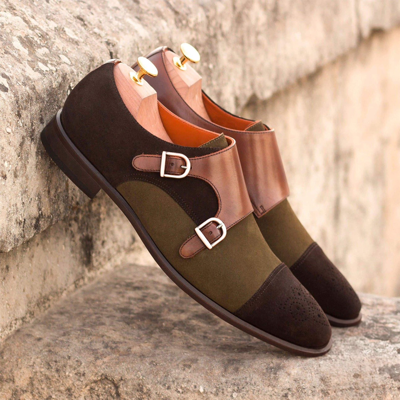 Executive Echo Double Monk Shoe Brown