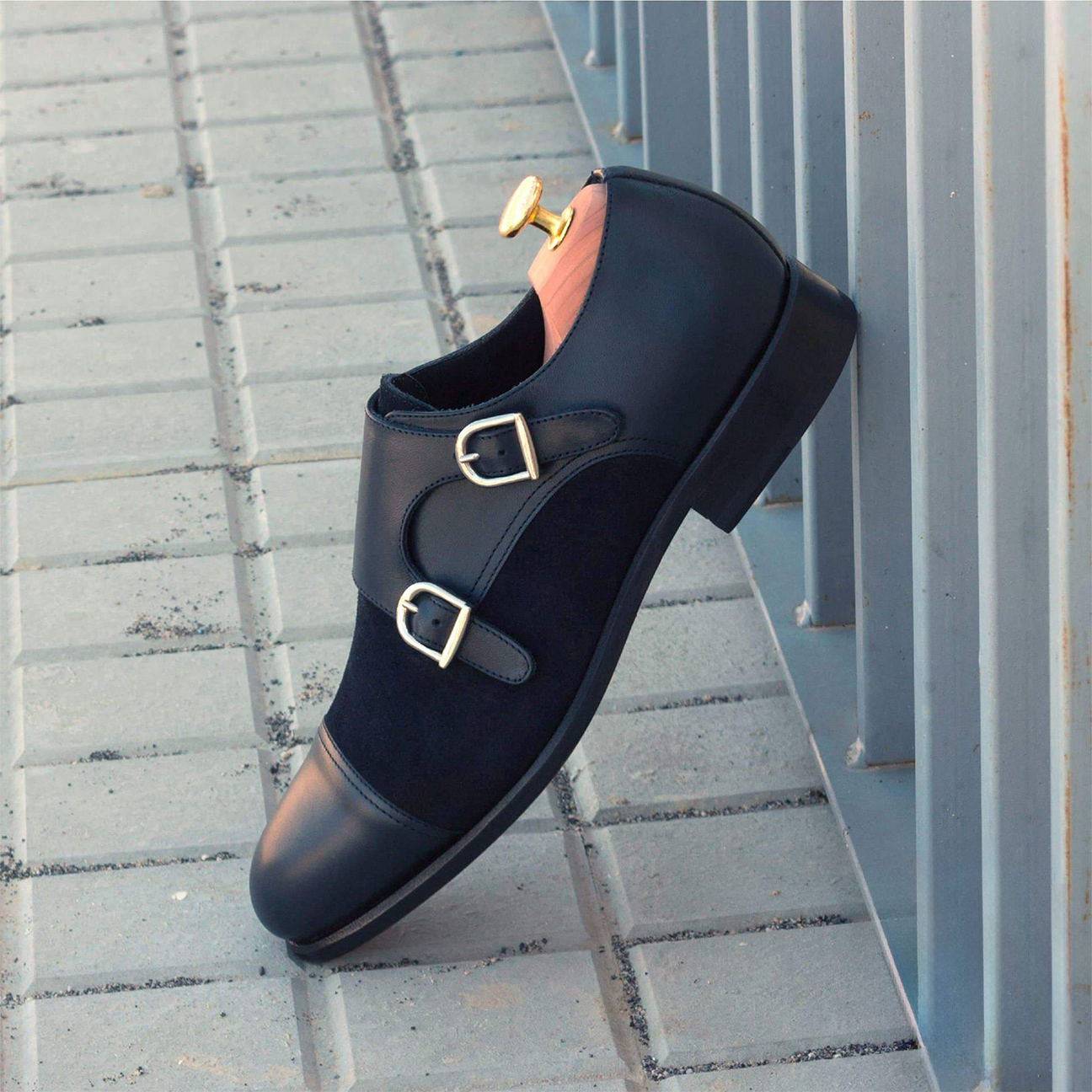 Twin Triumph Double Monk Shoe Navy