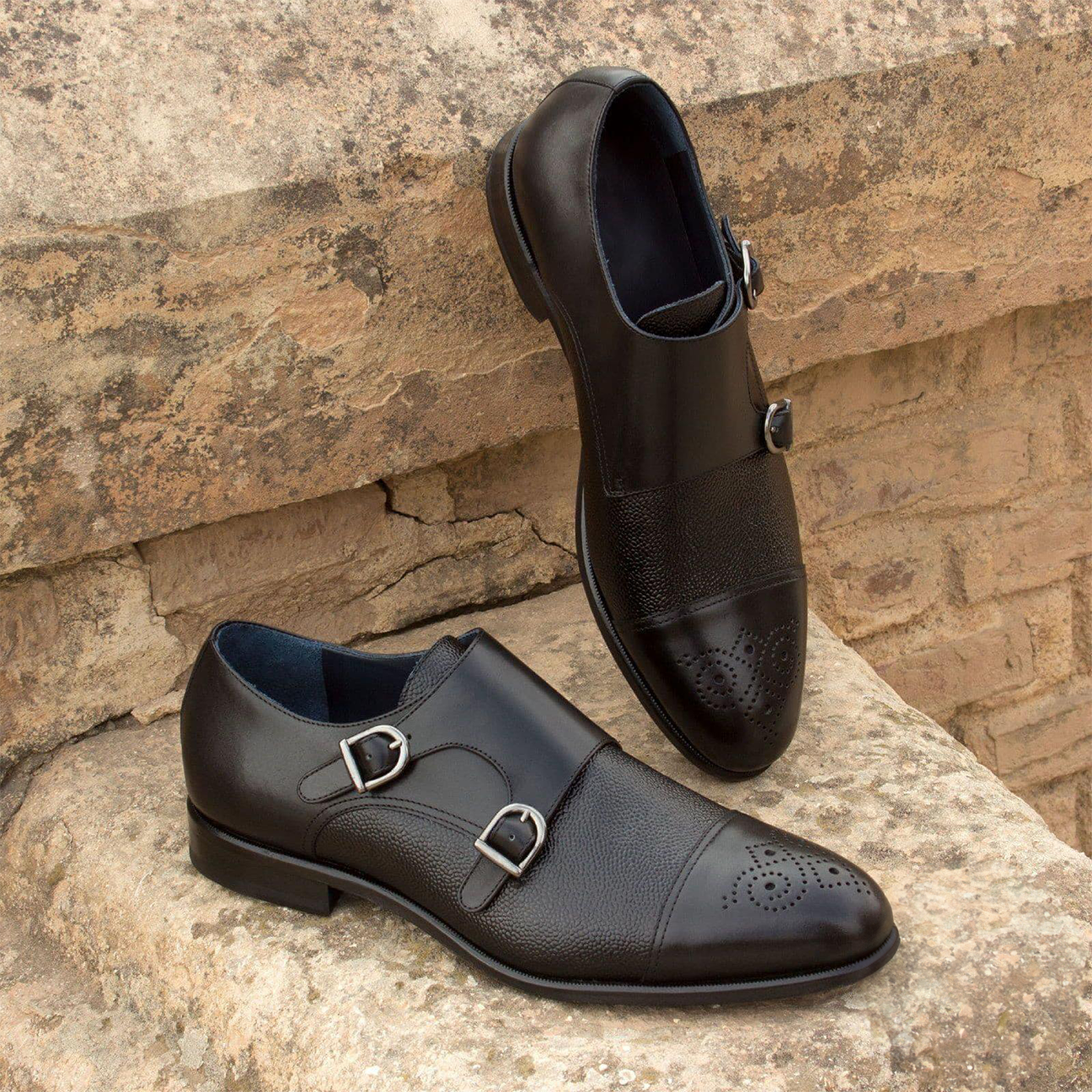 Buckle Bliss Double Monk Shoes Black