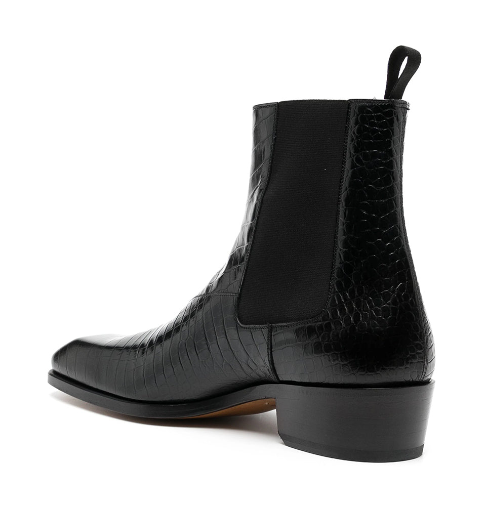 croco black leather boots