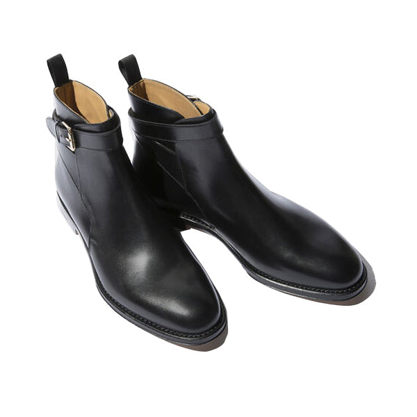 Classy Black Italian Leather Around Buckle Strap Boots