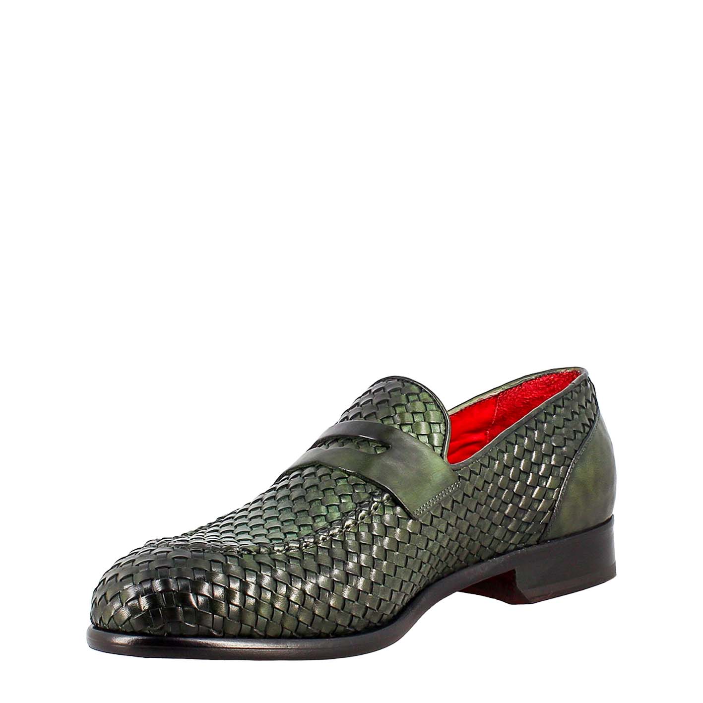 Woven Green Moccasin Leather Shoe