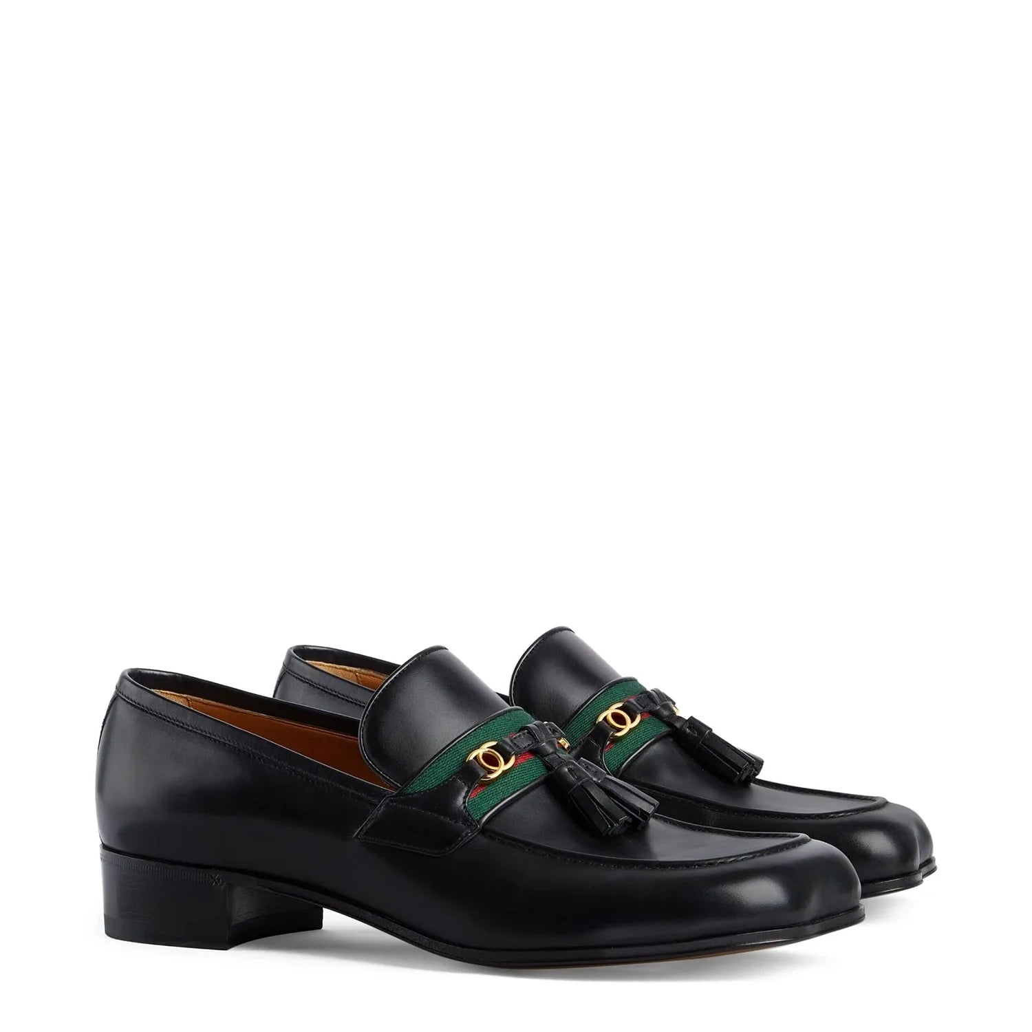 Black Leather Web Detailed Loafers