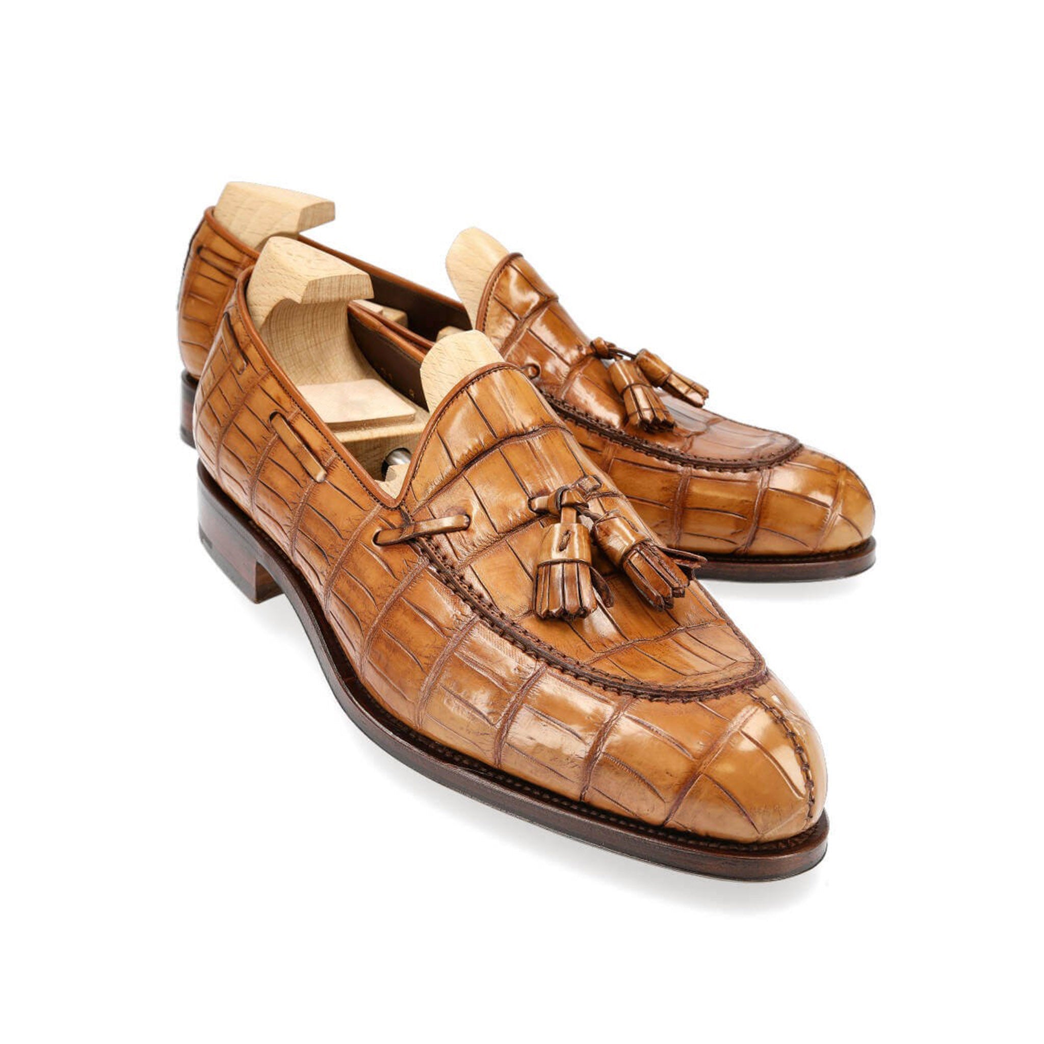 Tan Alligator Tassel Loafers