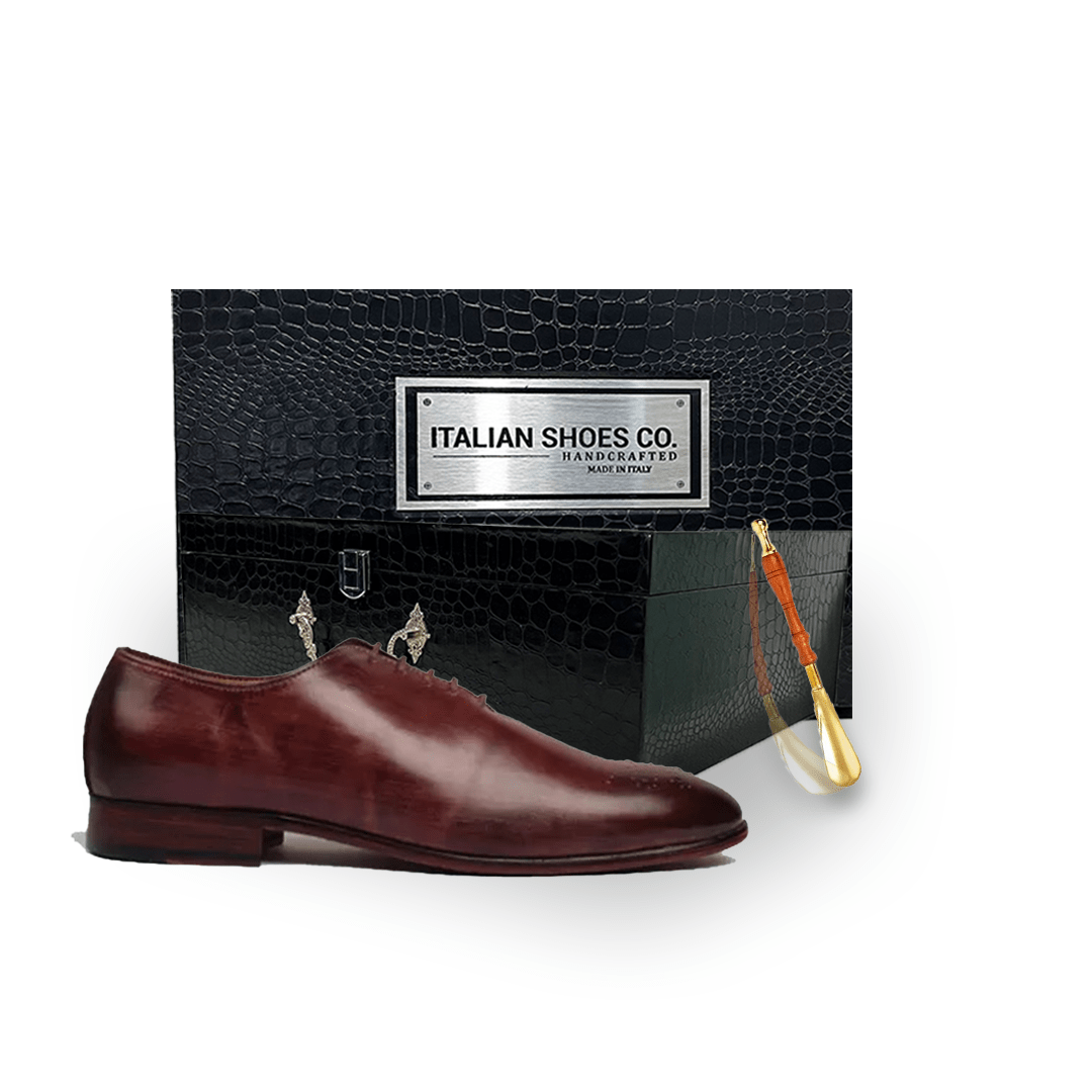 Wingtip Oxford Burgundy Leather Hand Polish Dress up Shoes