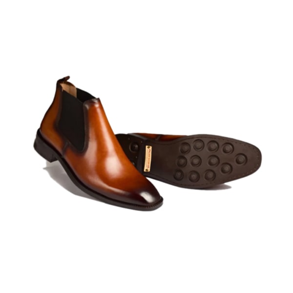 Classic Chelsea Round Toe Shiny Brown Boots