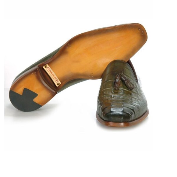 Embossed Leather Green Tassel Loafer