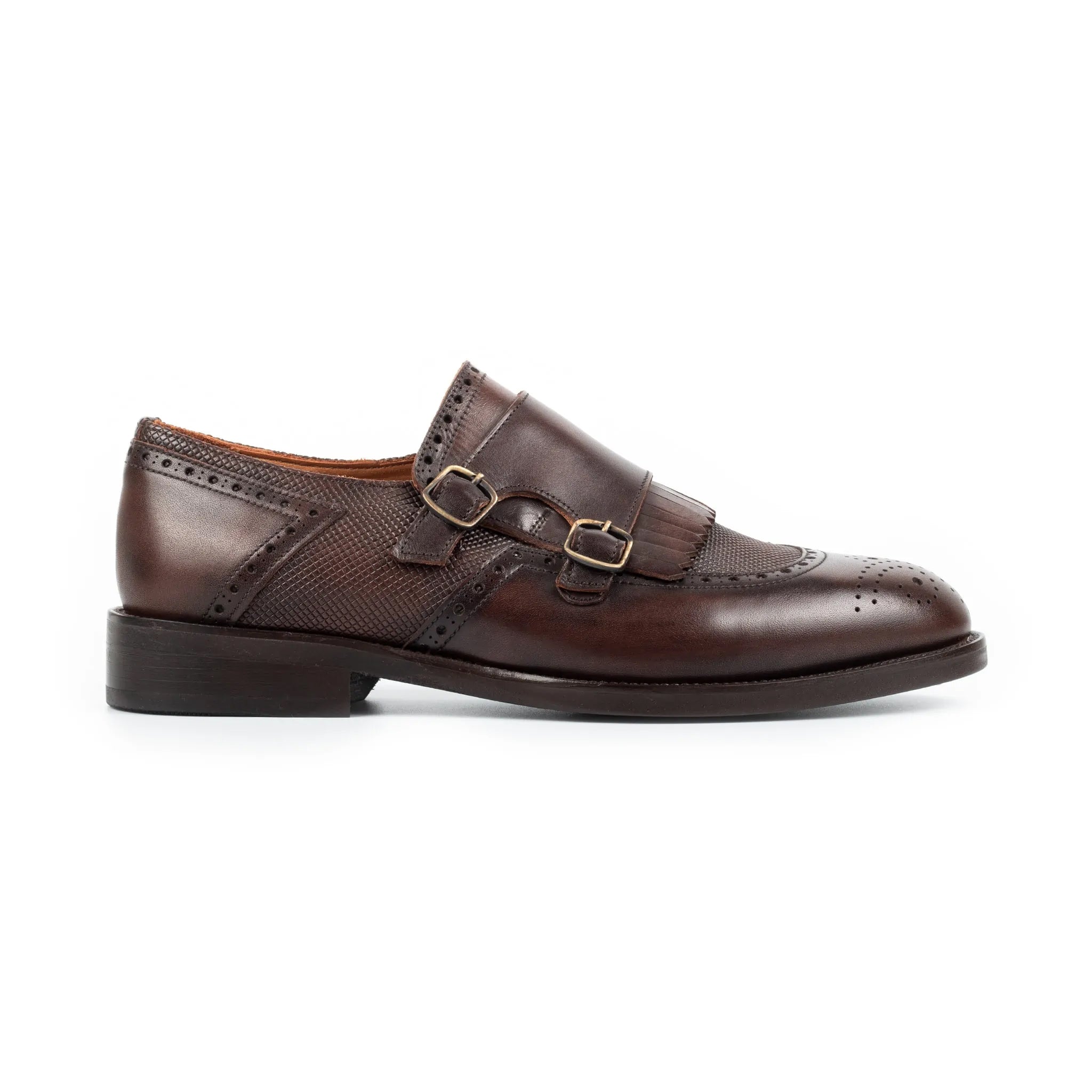 Leather Double Monk Strap Men's Shoes