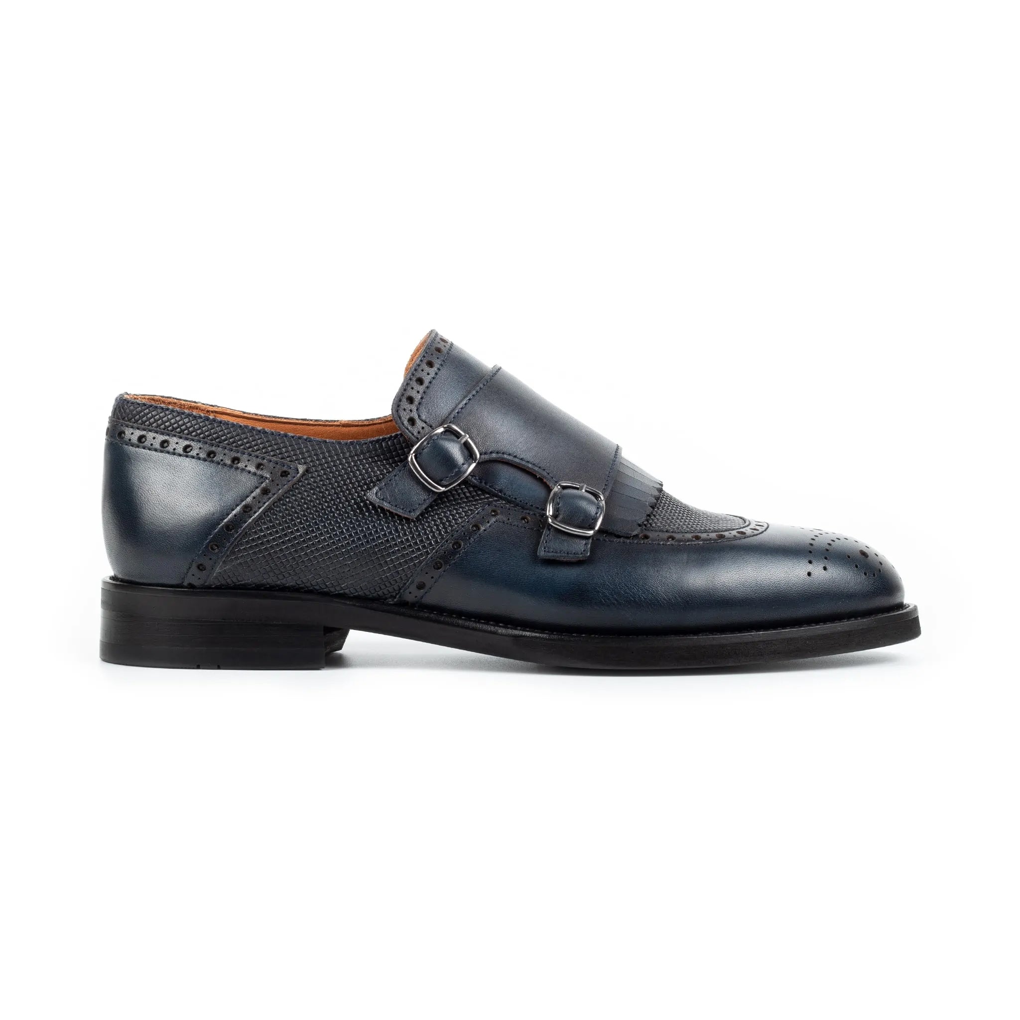 Navy Double Monk Strap Men's Shoes