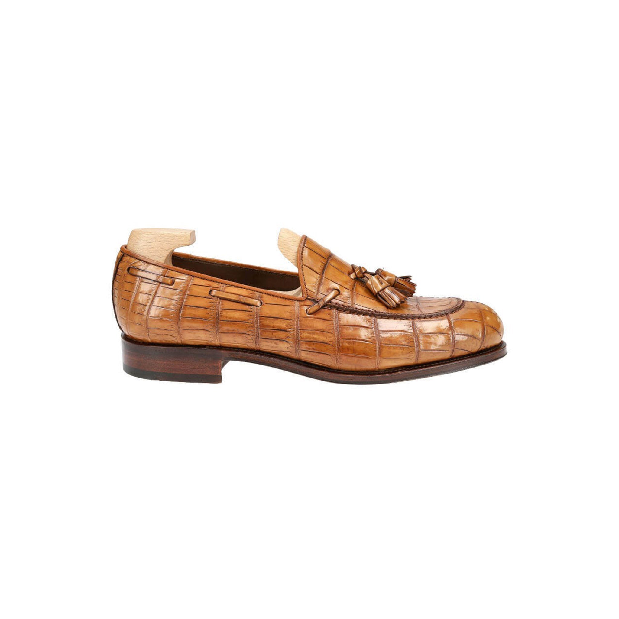 Tan Alligator Tassel Loafers