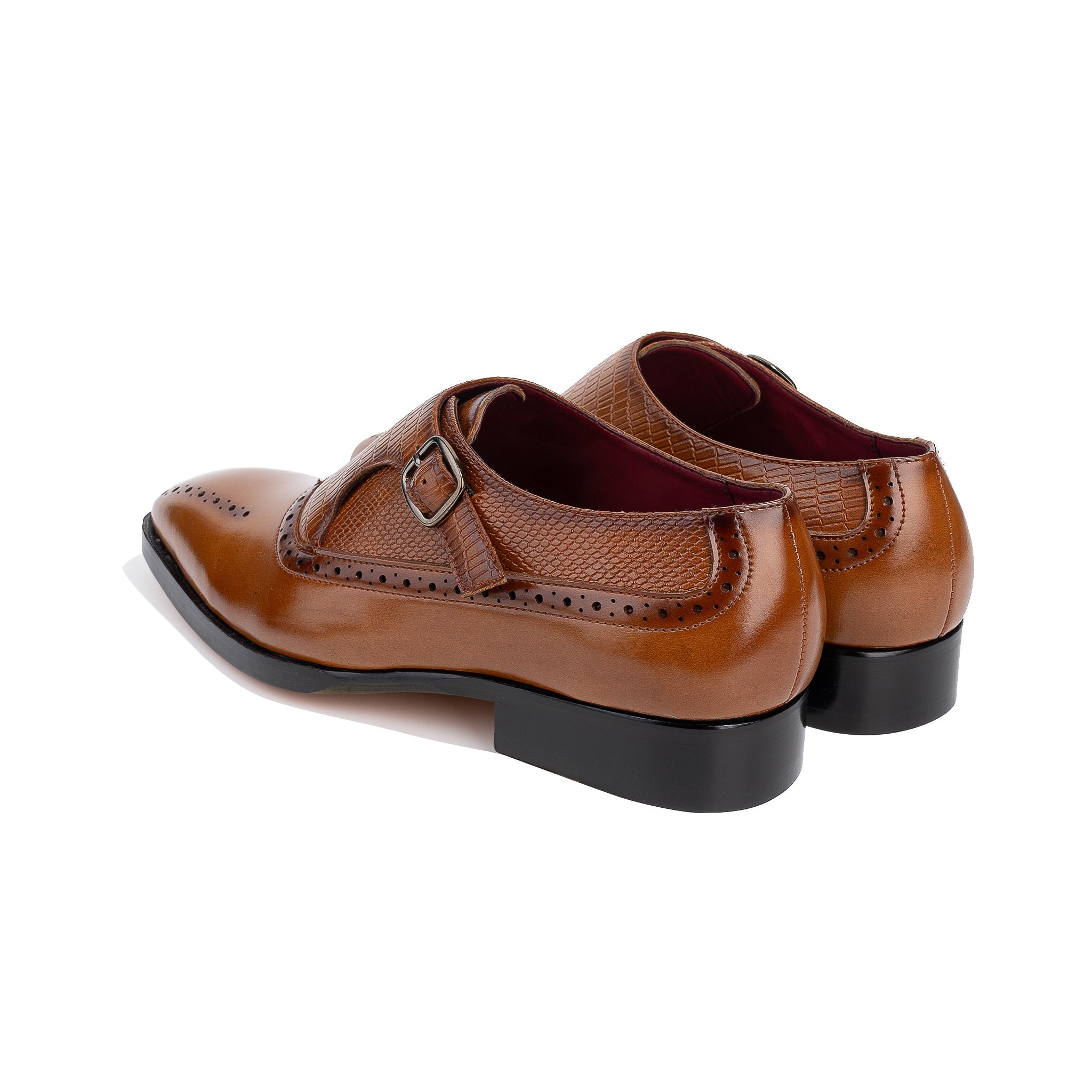 Tan Single Monkstraps Genuine Leather Men's Shoes