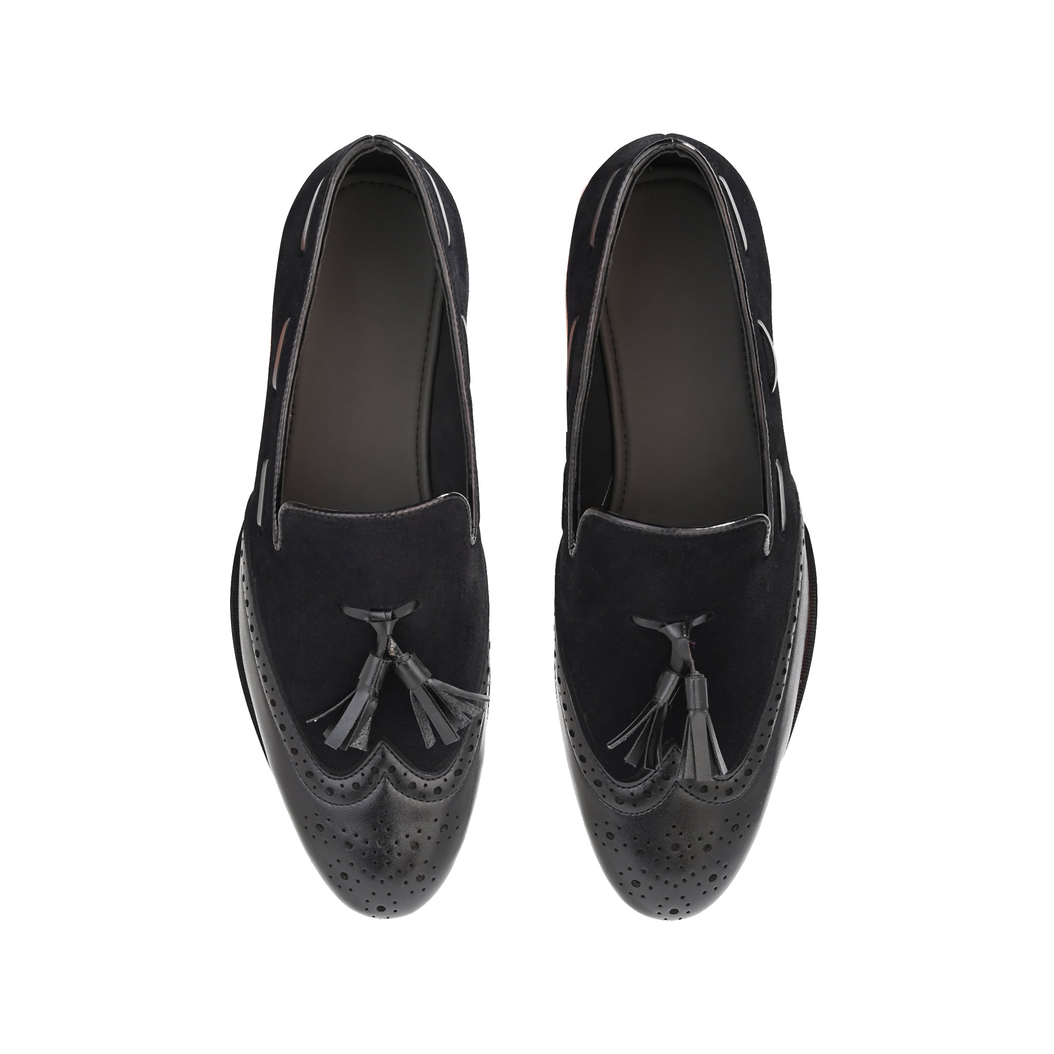 Black Leather Suede Tassel Loafers