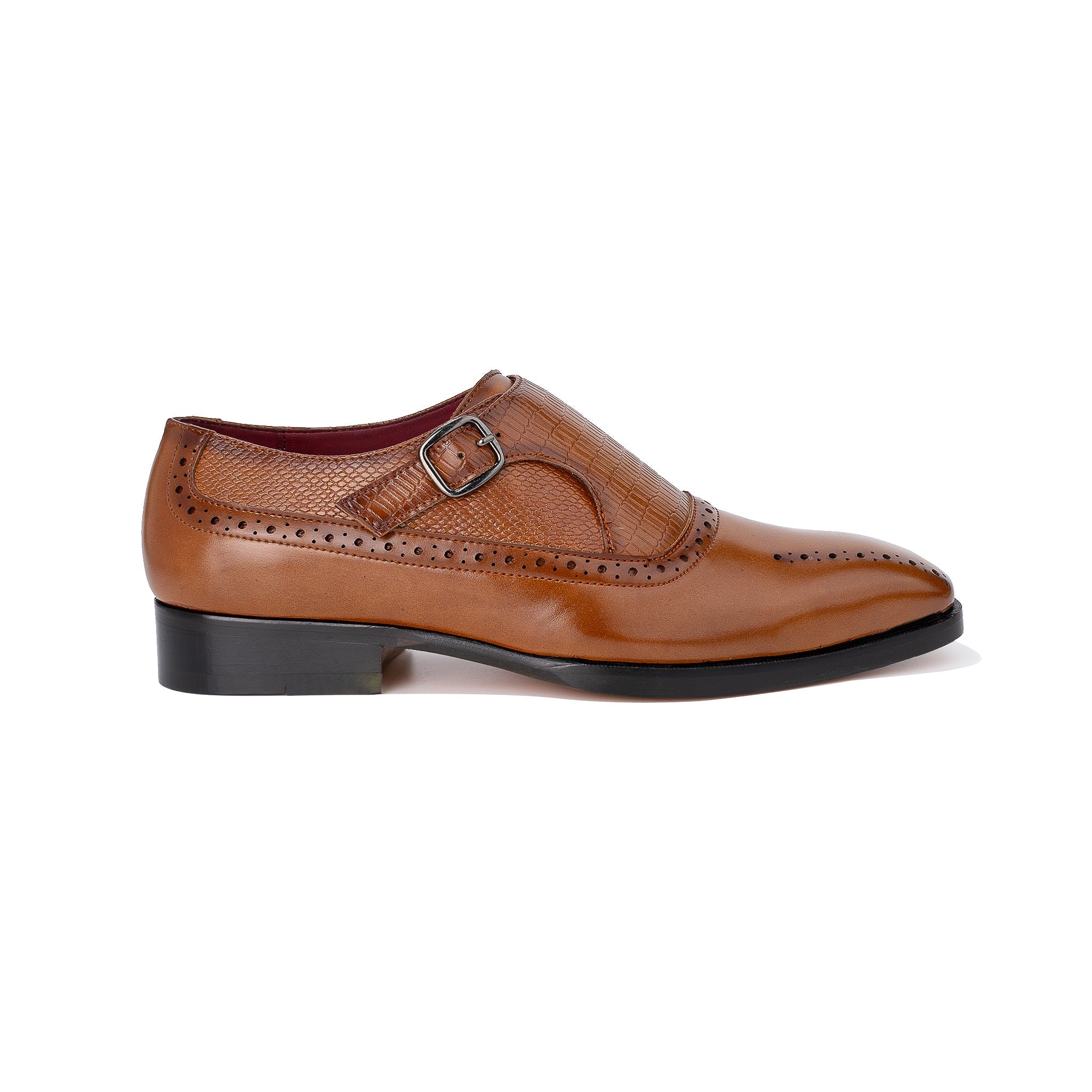 Tan Single Monkstraps Genuine Leather Men's Shoes