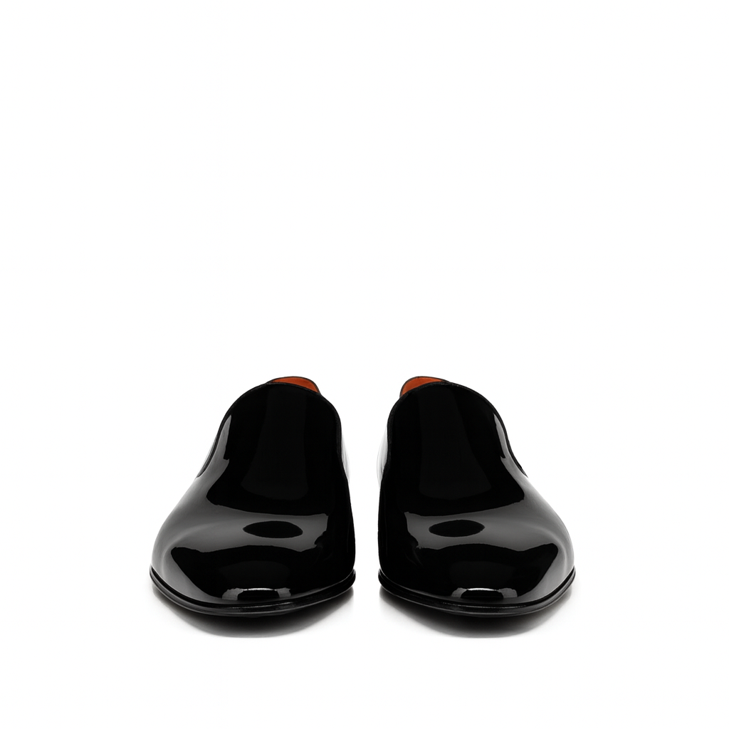 Luxury Patent Leather Black Loafers With Wavy Top Edge