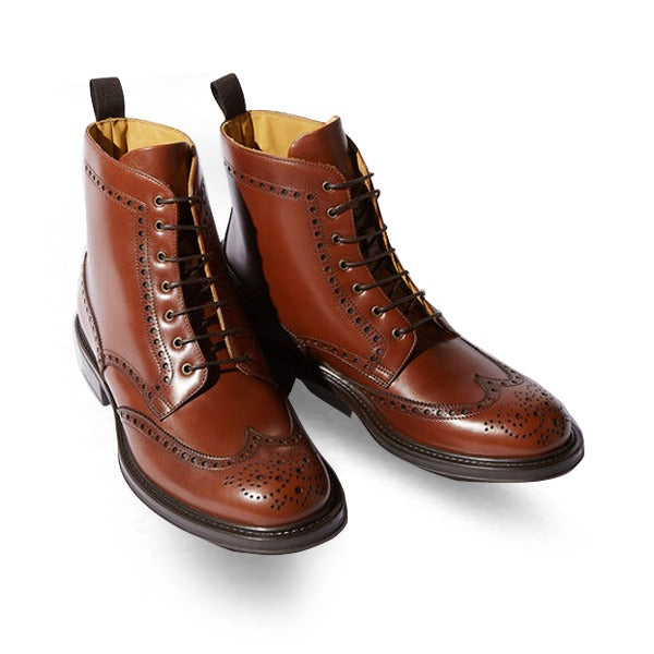 Wingtip Brown Leather High Ankle Derby Boots