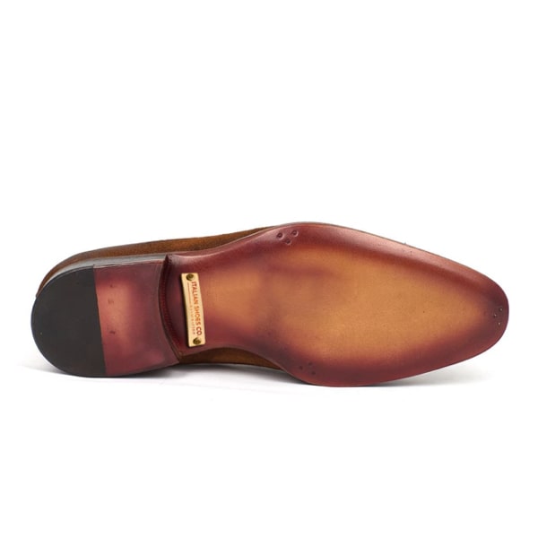 Suede Tassel Loafer in Tan Hand Colored Leather