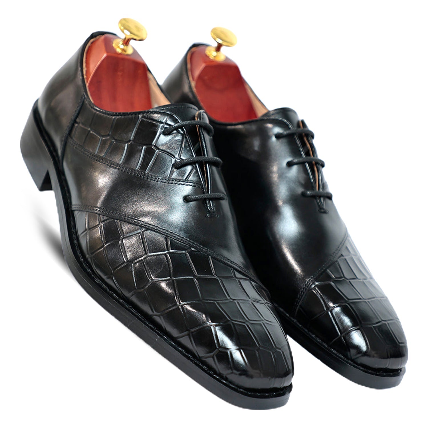 Black Croco Lace up Shoes