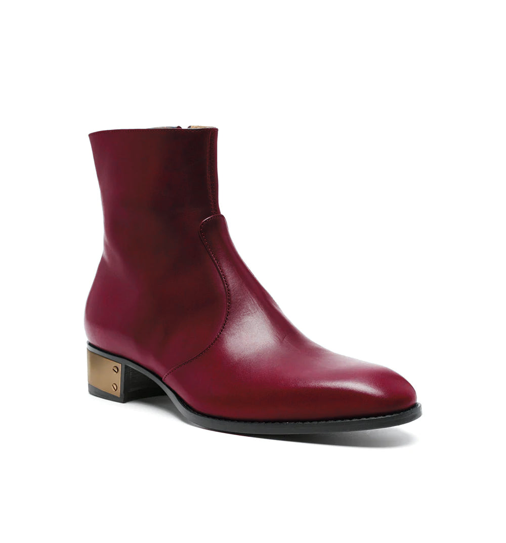 Ludhovic Wine Leather Ankle Boots