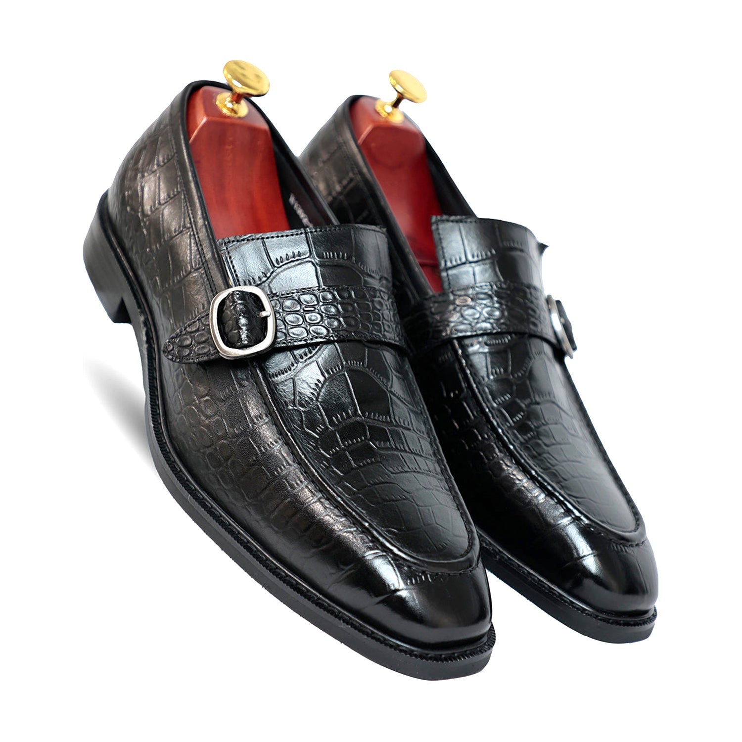 Azure Black Croco Monk Loafers