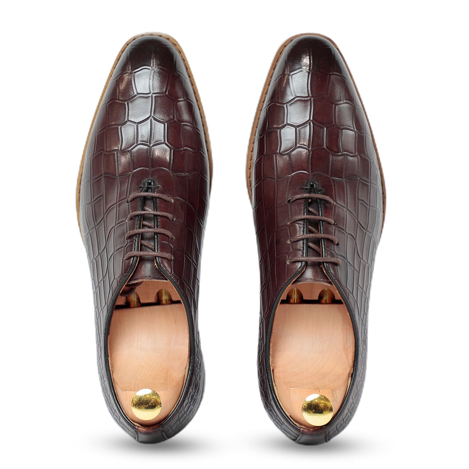 Croco Leather Solid Lace-Up Oxford Shoes