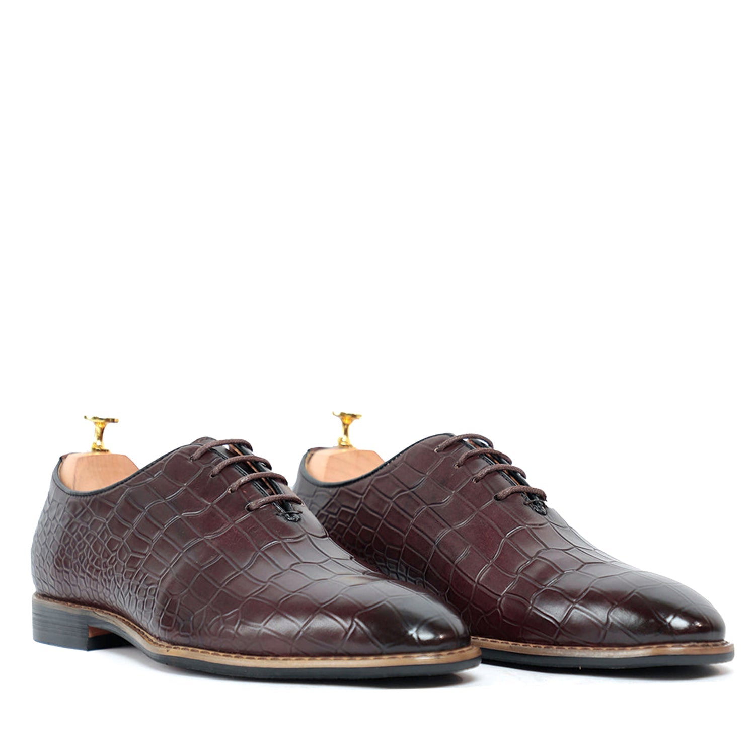 Croco Leather Solid Lace-Up Oxford Shoes