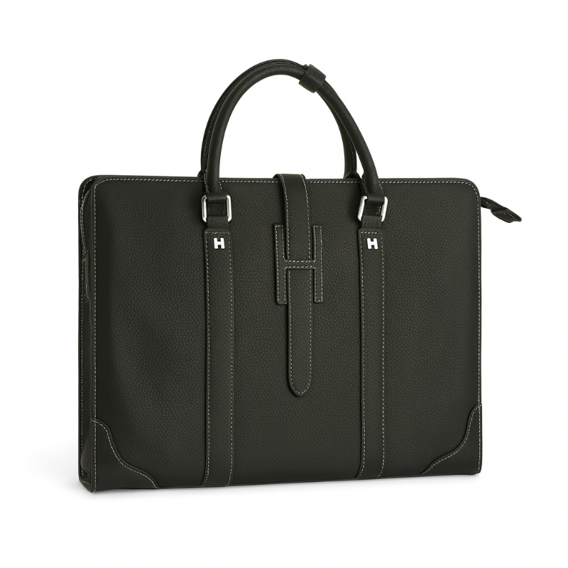 Italian Stylish Dark Grey Leather Briefcase Bag