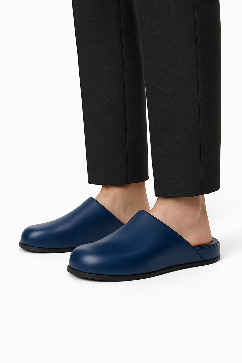 Black Leather Men Mule