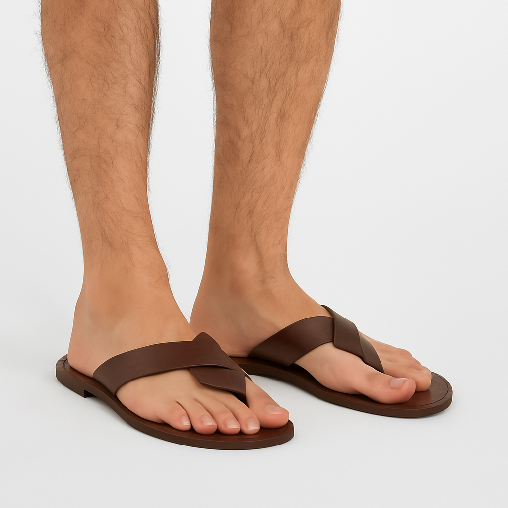 Brown Leather Gladiator Slipper for Men