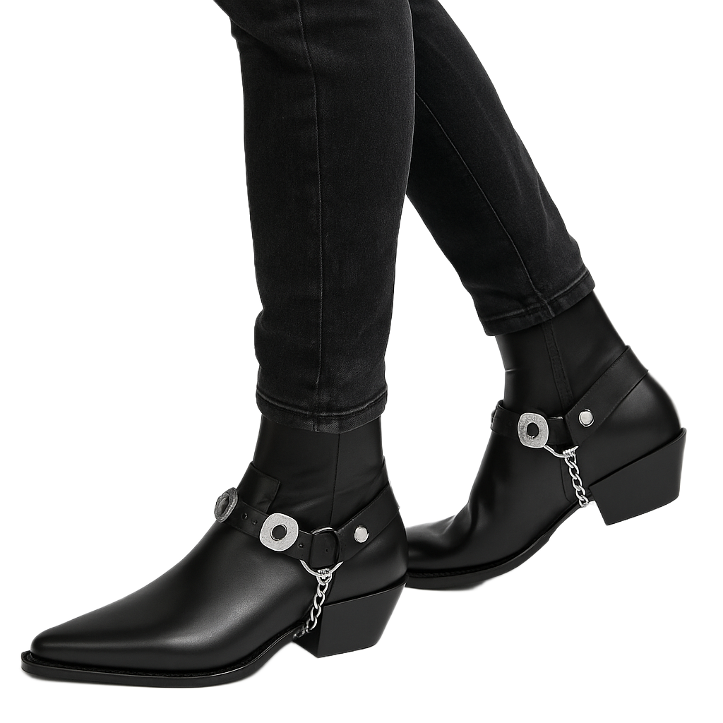Luxury Leather Black Hybrid Chain Boot