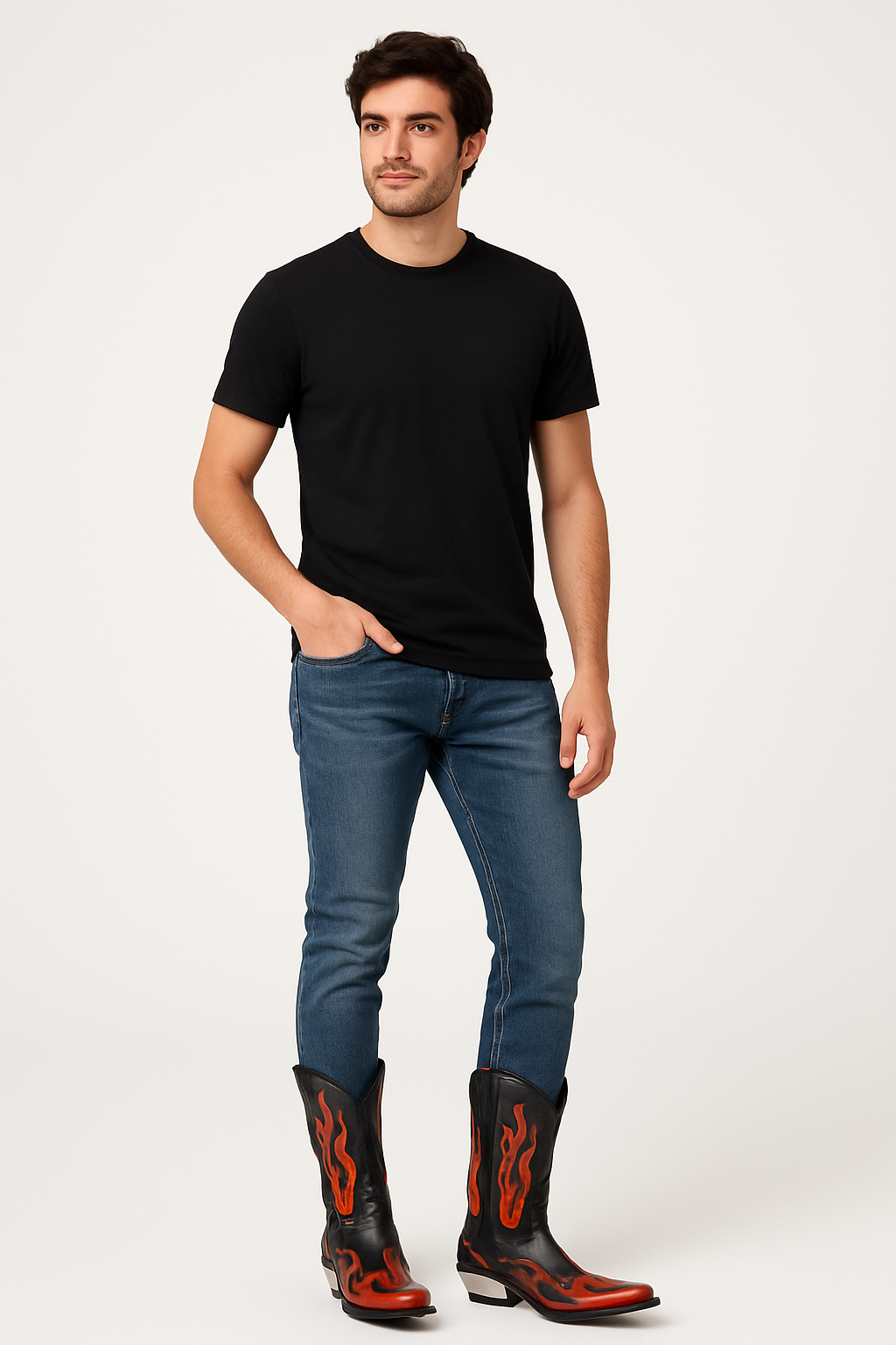 Luxury Leather Flame Rider Cowboy Boots