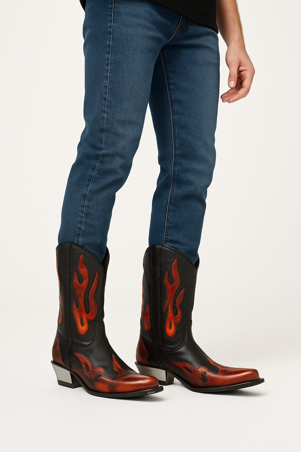 Luxury Leather Flame Rider Cowboy Boots