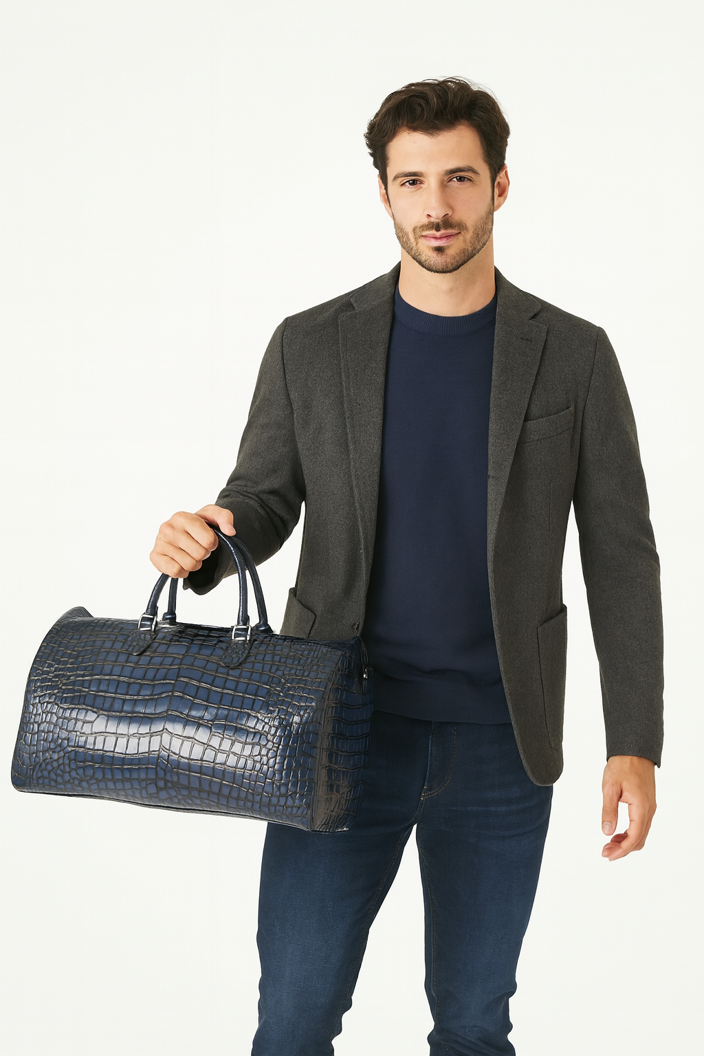 Italian Vintage Crocodile Leather Duffel Bag