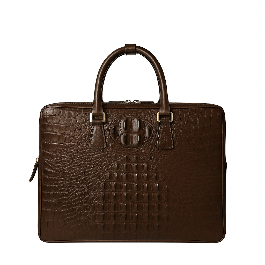 Luxury Croco Leather Brown Men's Luxury Briefcase Casual Bag
