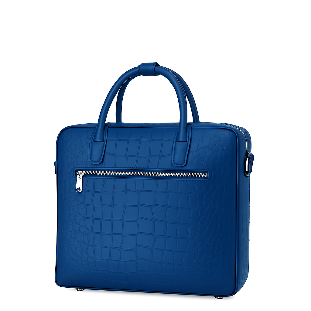Italian Croco Leather Front Pocket Black Briefcase Bag