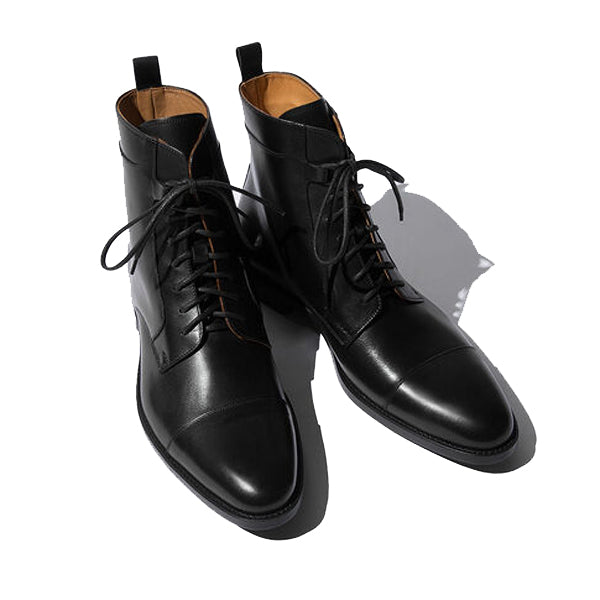 Derby Classy Black Leather High Ankle Boots