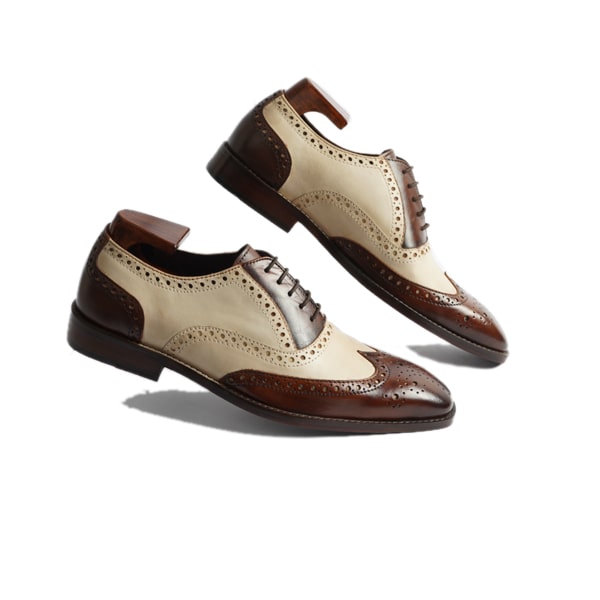 Wingtip Oxford Brogue Handmade Shoes with Two Tone Leather