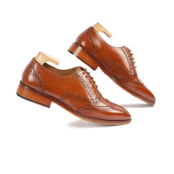Wingtip Oxford Brogue Brown Hand Colored Leather Shoes