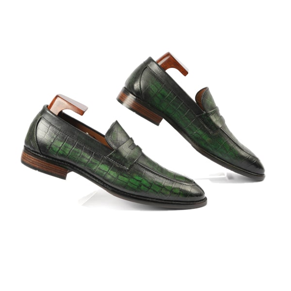 Embossed Shade Green Leather Penny Loafer