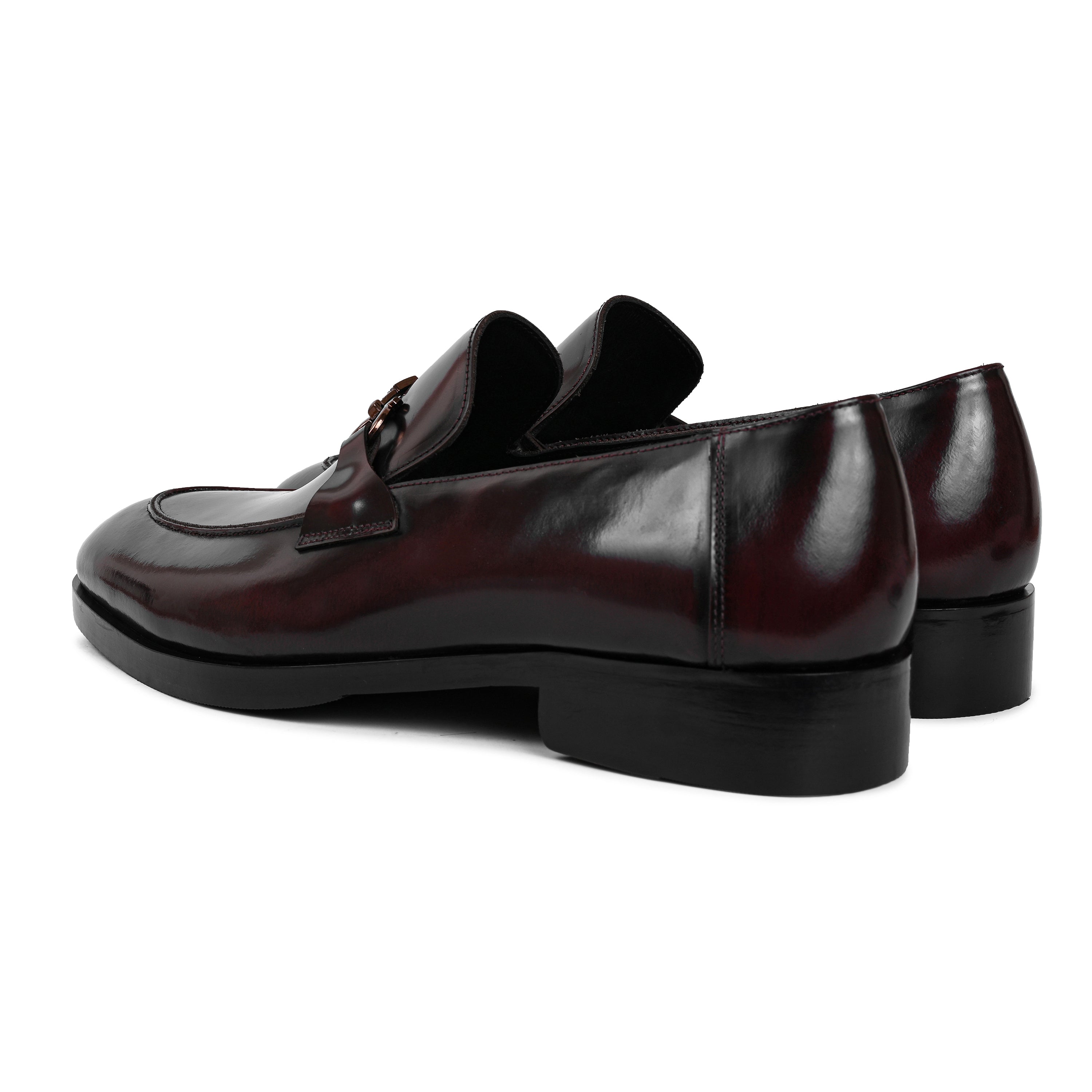 Polished Shiny Leather Horsebit Buckled Burgundy Loafer
