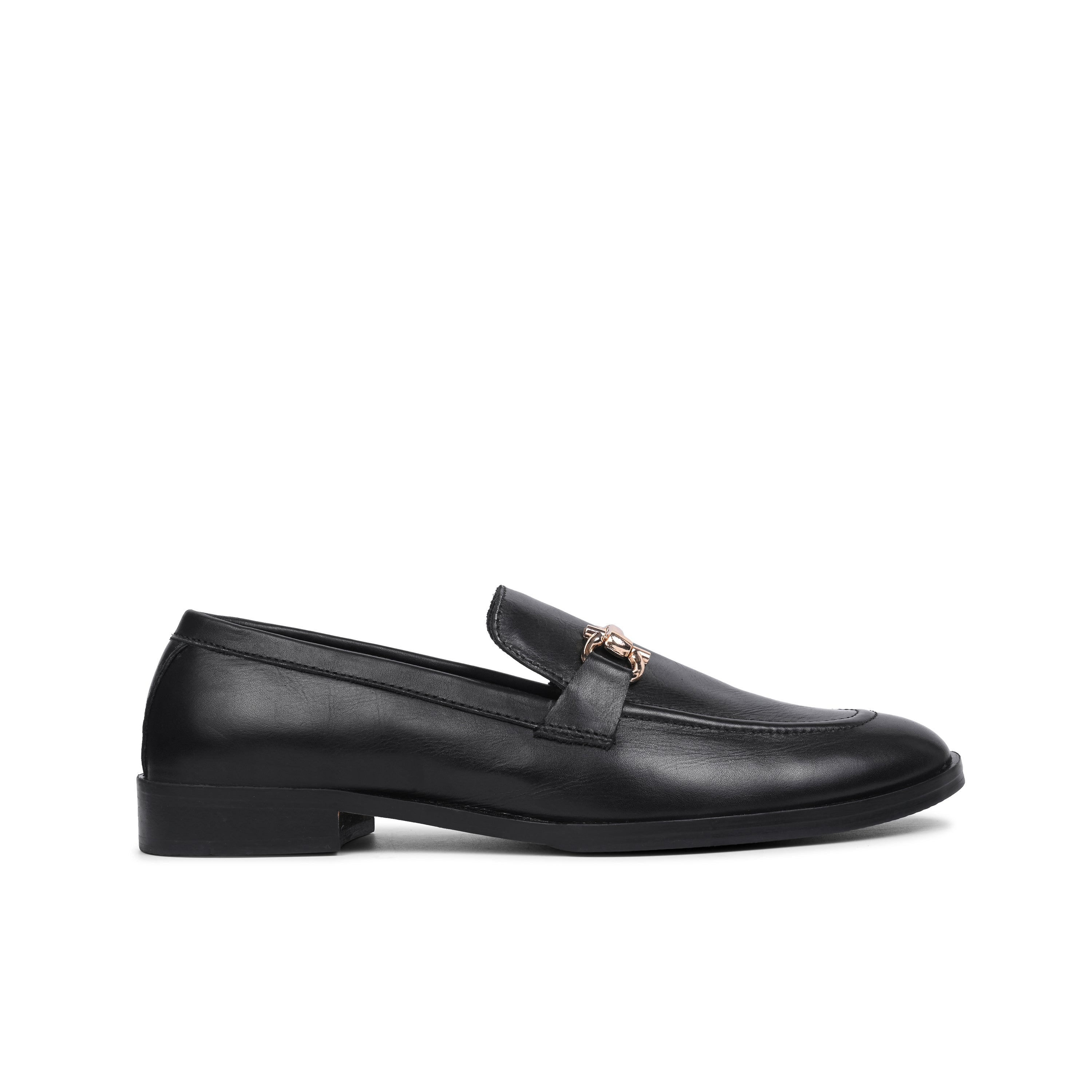 Black Leather Buckle Loafer