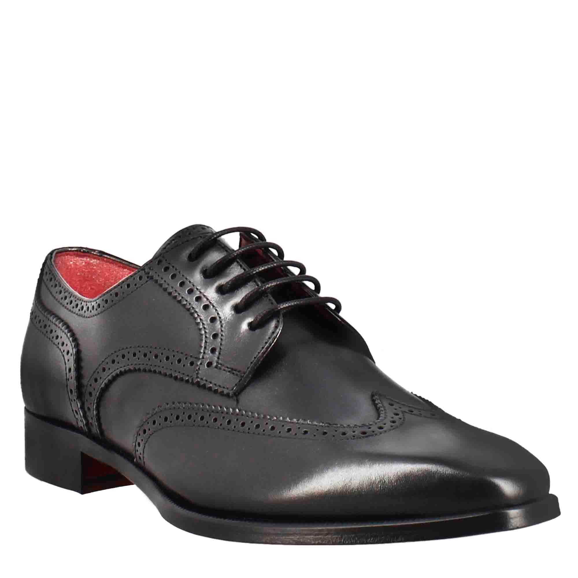 Black Leather Derby With Dovetail Square Toe