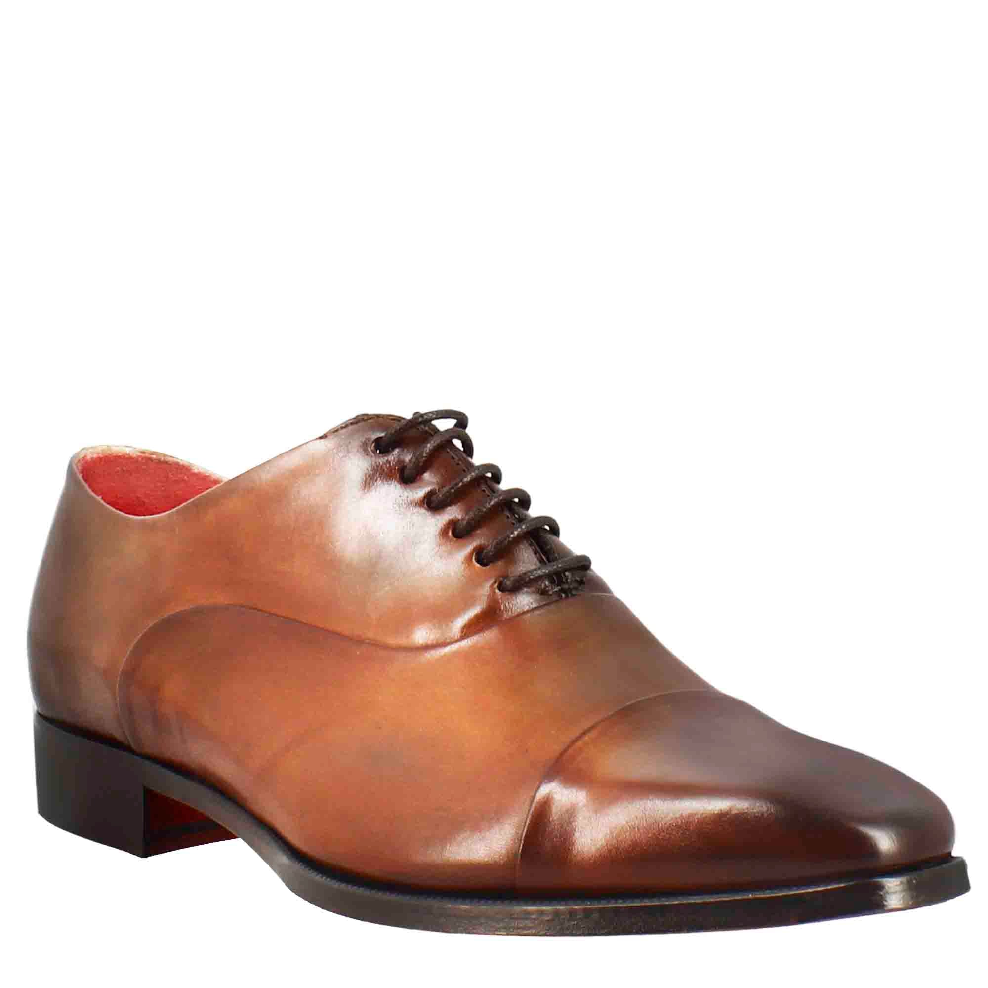 Men Brandy Leather Oxford Shoes with Toe Cap