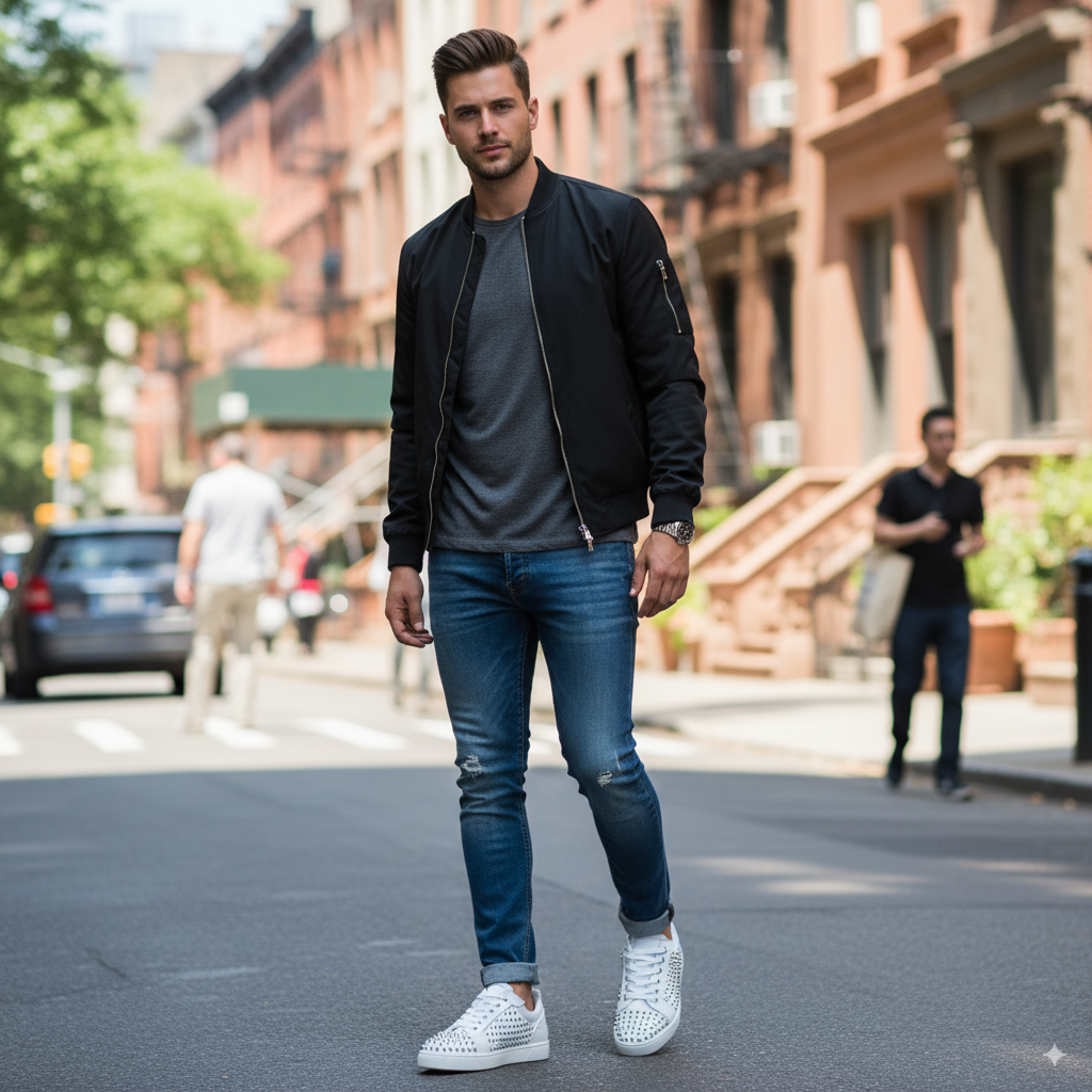 Men Casual Leather Lace-Up White Sneaker