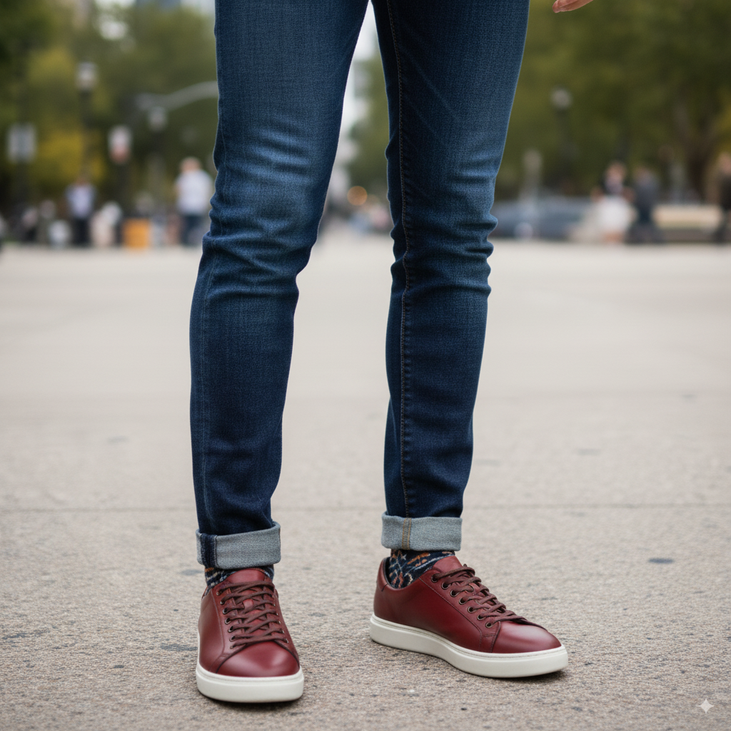Men's Burgundy Casual Lace-up Sneaker Shoe