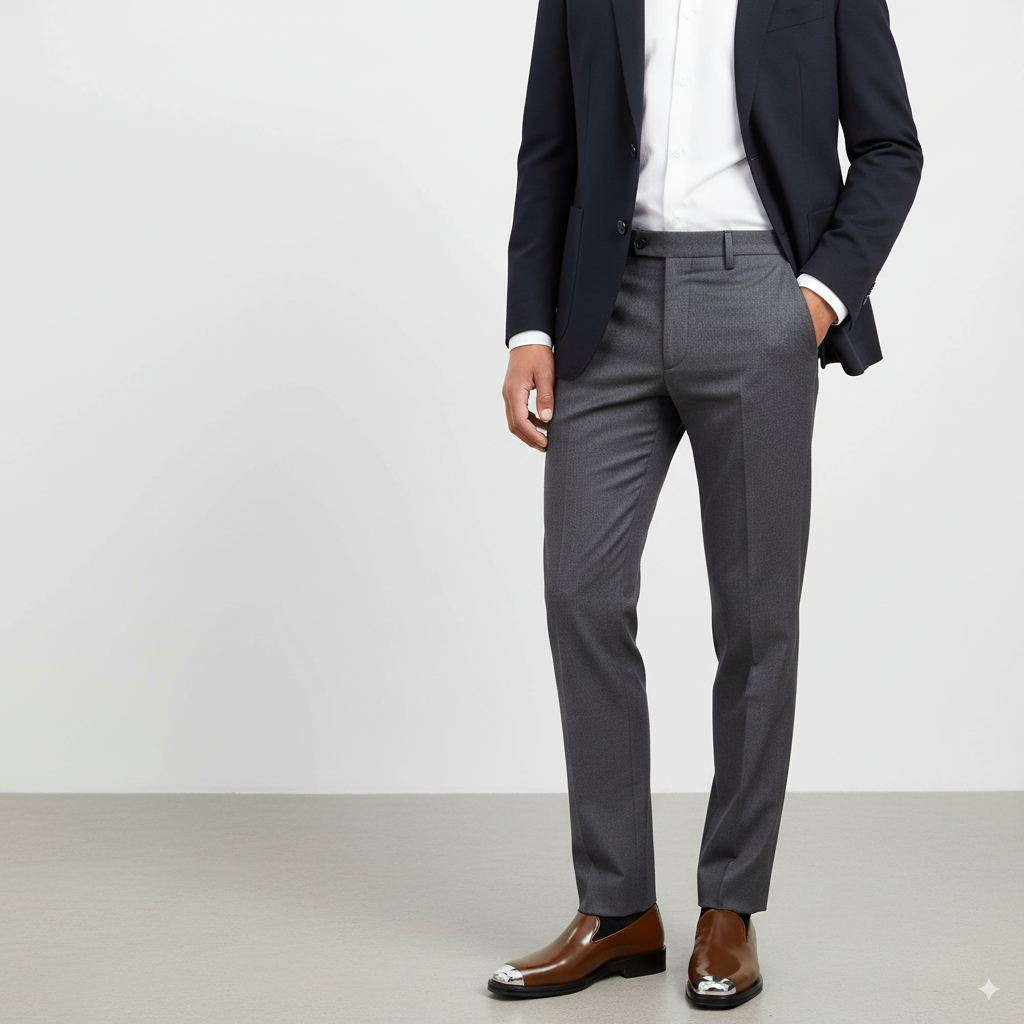 Men Silver Toe Solid Leather Loafers