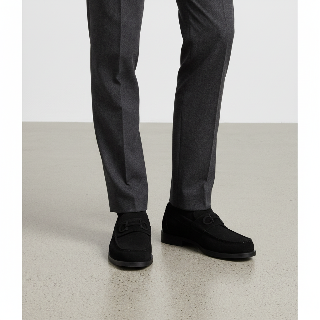 Black Fort Ricamo Suede Loafers for Men