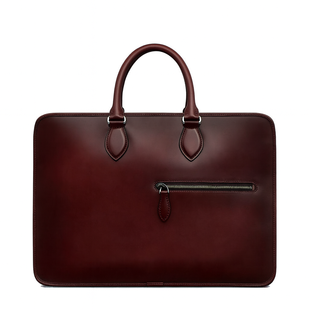 Grained Leather Brown Satchel