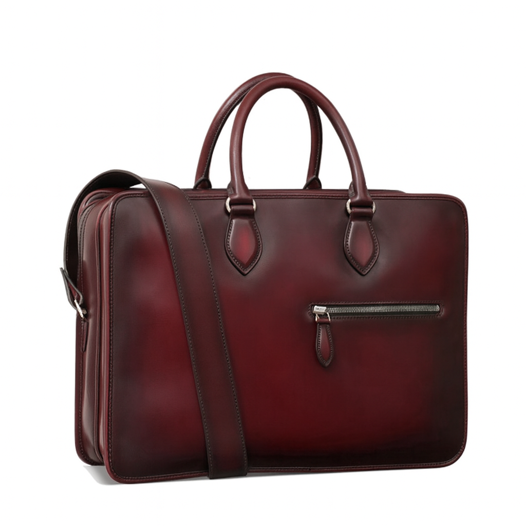 Grained Leather Brown Satchel