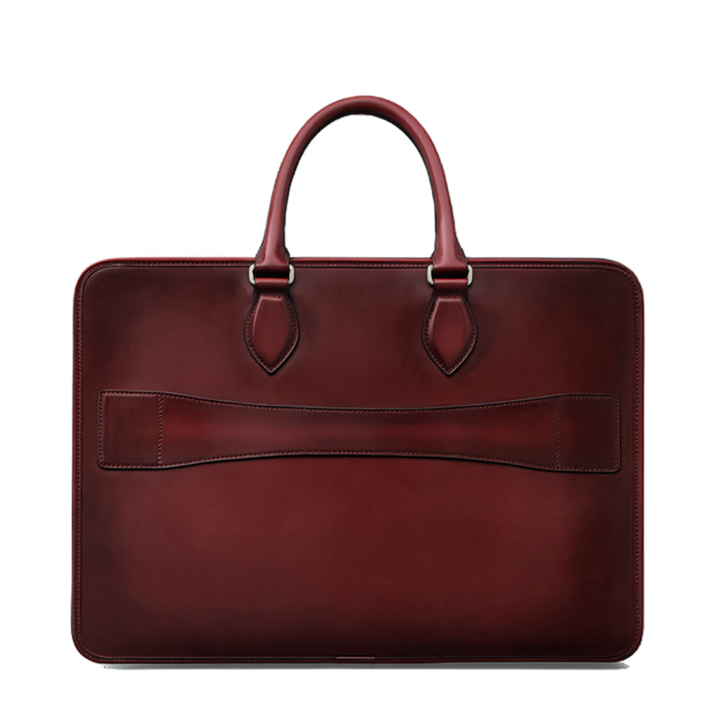 Grained Leather Burgundy Satchel