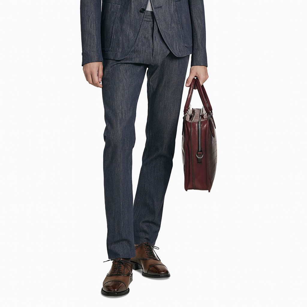 Grained Leather Brown Satchel